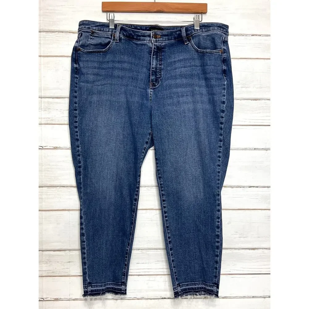 Talbots Plus Size 22W Petite Slim Ankle Jeans Medium Wash Denim Raw Hem
